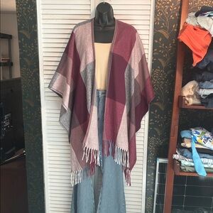 Plaid Fringe Poncho warm and soft